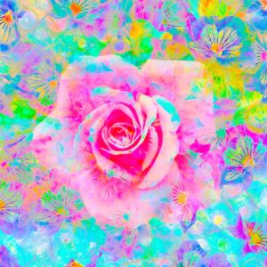 Tapis carré imprimé - Fleurs Rose - Xavier Gaillot
